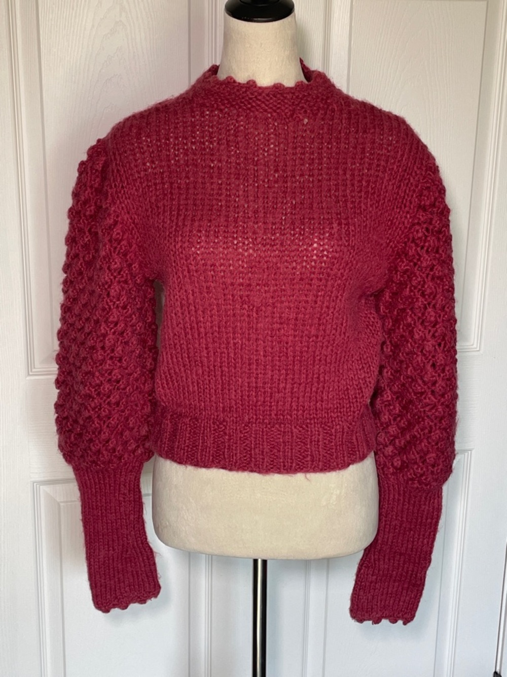 Vintage Sermoneta NY Acrylic Raspberry Bubble-Sleeve Turtleneck Sweater Sz M